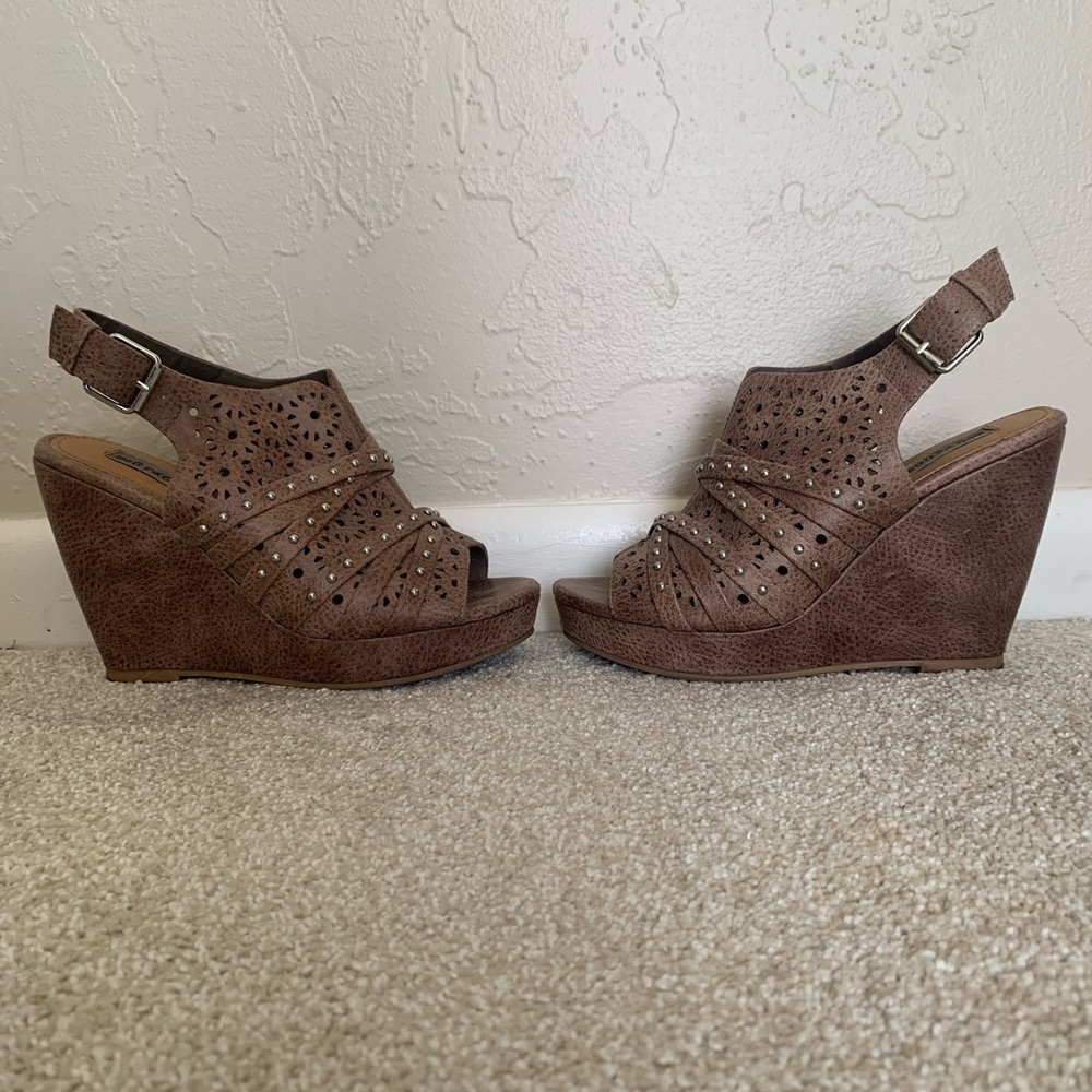 Not Rated Brown Wedge Sandals with Slingback Design